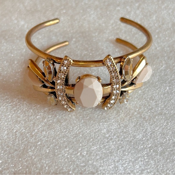 J. Crew Gold Tone Rhinestone Cuff Bracelet Signed - Picture 3 of 5